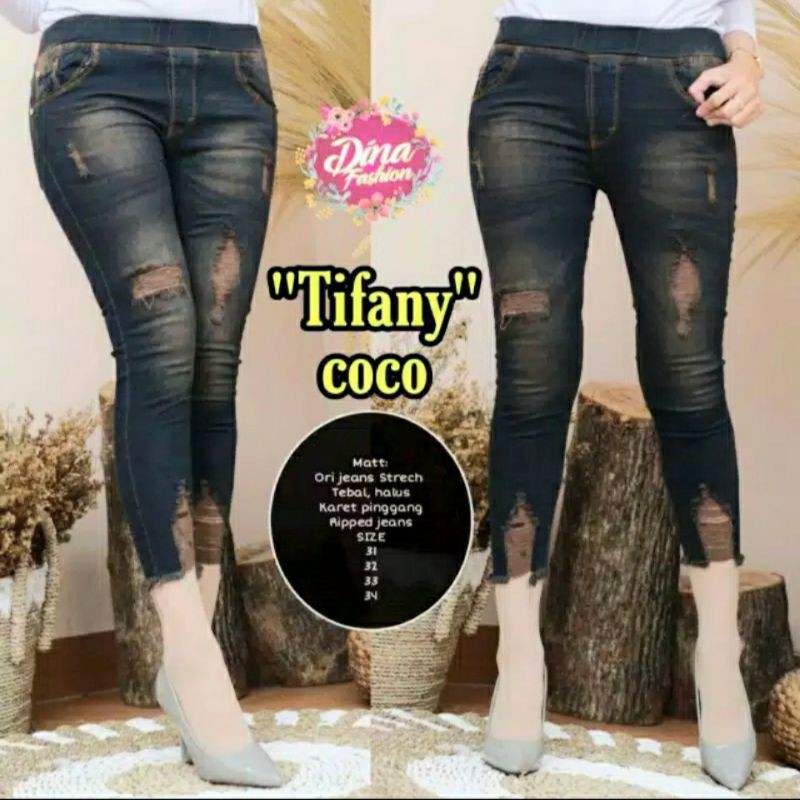 jeans jumbo wanita celana jegging jeans sobek tidak tembus wanita celana 7/9 celana pinggang karet melar