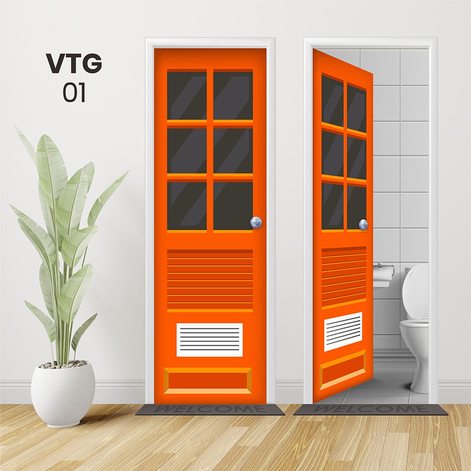 Stiker Pintu Kamar Mandi PVC - MOTIF VINTAGE