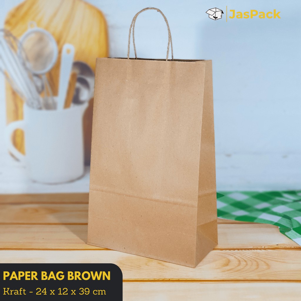 

Tas Kertas Shopping Paper Bag Kraft Polos 24x12x39 cm Isi 20