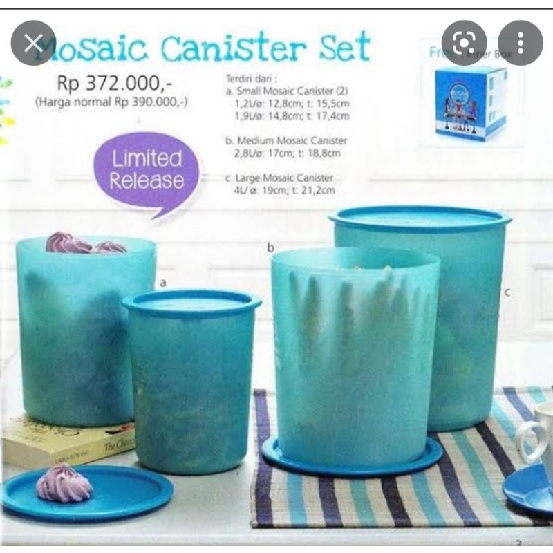 Tupperware mosaic canister set - toples makanan - wadah krupuk -wadah kripik