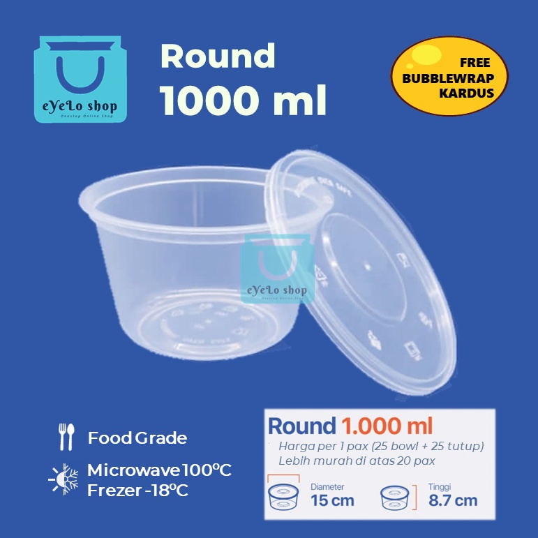 Thinwall 1000 ml Thinwall Round/ Cup Plastik Bening/ Cup Puding/ Mangkok Plastik Bulat - Mangkuk Bak