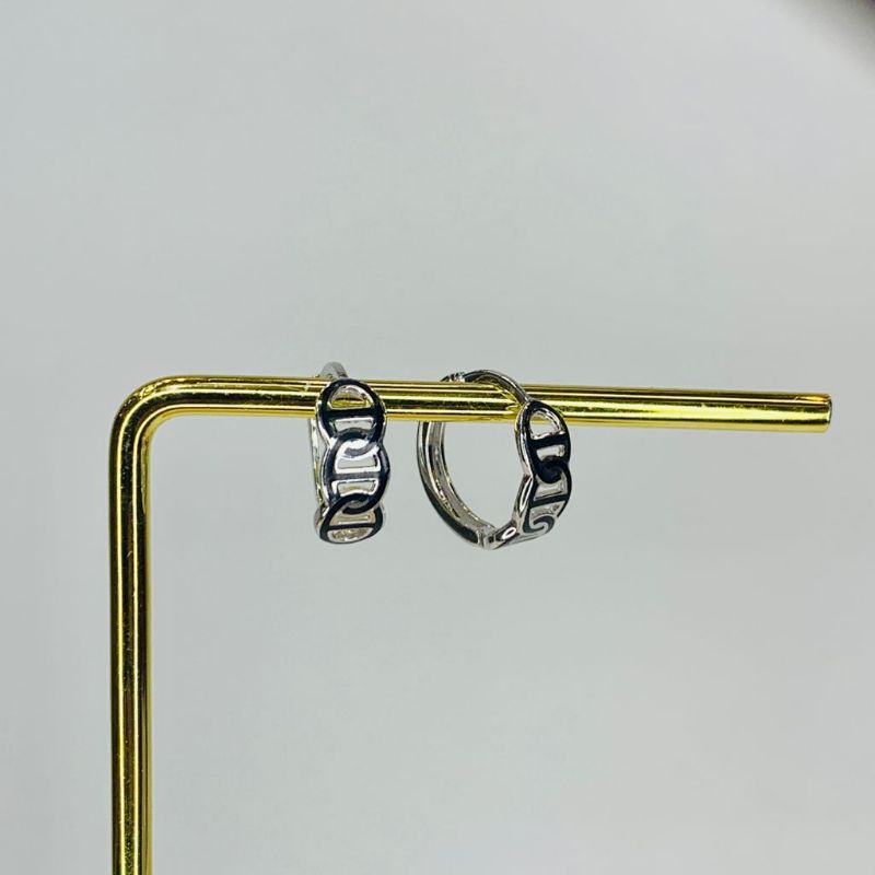 Anting Giwang Jepit Emas Asli Kadar 750 17K Putih Lapis Cap Hitam Guci