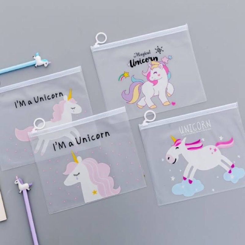 Kotak pensil zip transparan UNICORN