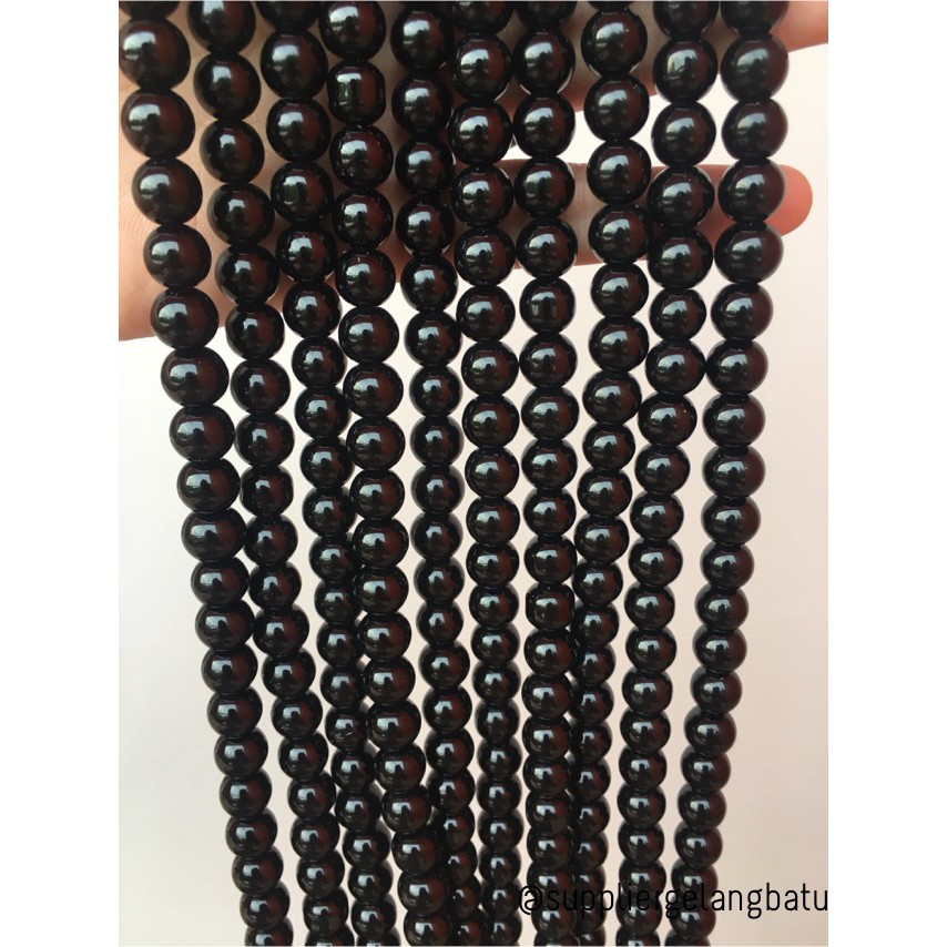 grosir batu alam manik obsidian black onyx kilap 10mm gelang kalung