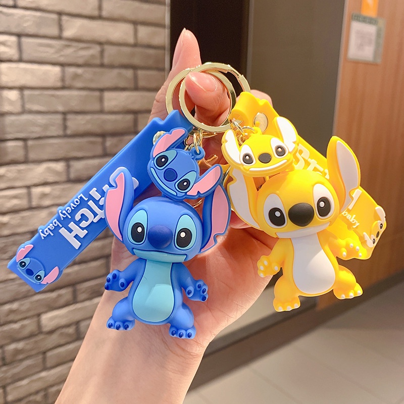 Gantungan Kunci Anime Disney Kartun Mickey Mouse Minnie Lilo &amp; Stitch Boneka Lucu Keyring Ornament Gantungan Kunci Mobil Liontin Mainan Anak