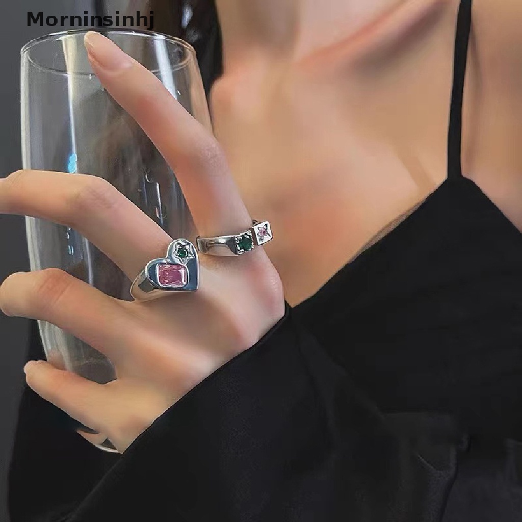 Mornin Cincin Terbuka Kristal Pink LOVE Hati Untuk Wanita Pernikahan Perhiasan Vintage Mewah id