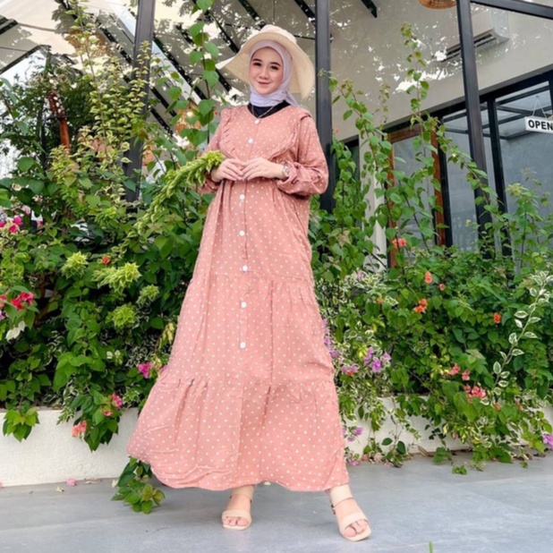 Aisyah Gamis Maxi Dress Kondangan Wanita Muslim Bahan Rayon Kancing Depan Terbaru Ld 110 Size XL