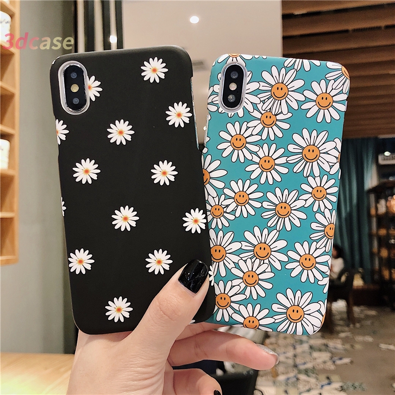 Case Compatible For iPhone 7 Plus 6SPlus 6 6S 7 8 Plus X SE 2020  Hard Case Motif Bunga Daisy Lucu Warna Hitam