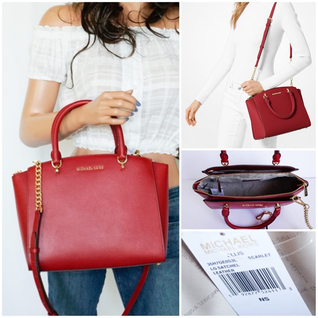 Michael Kors MK Ellis Satchel Scarlet Red Original