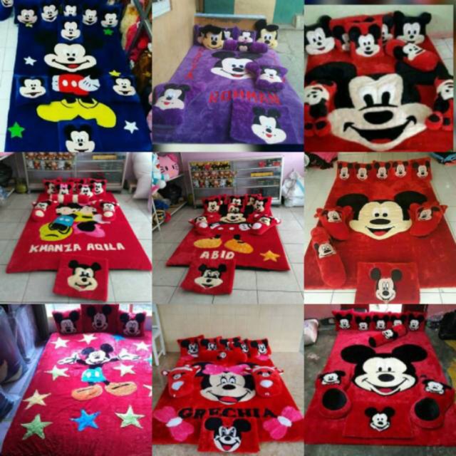 karpet karakter fullset motif doraemon mickey sapi keropi tayo