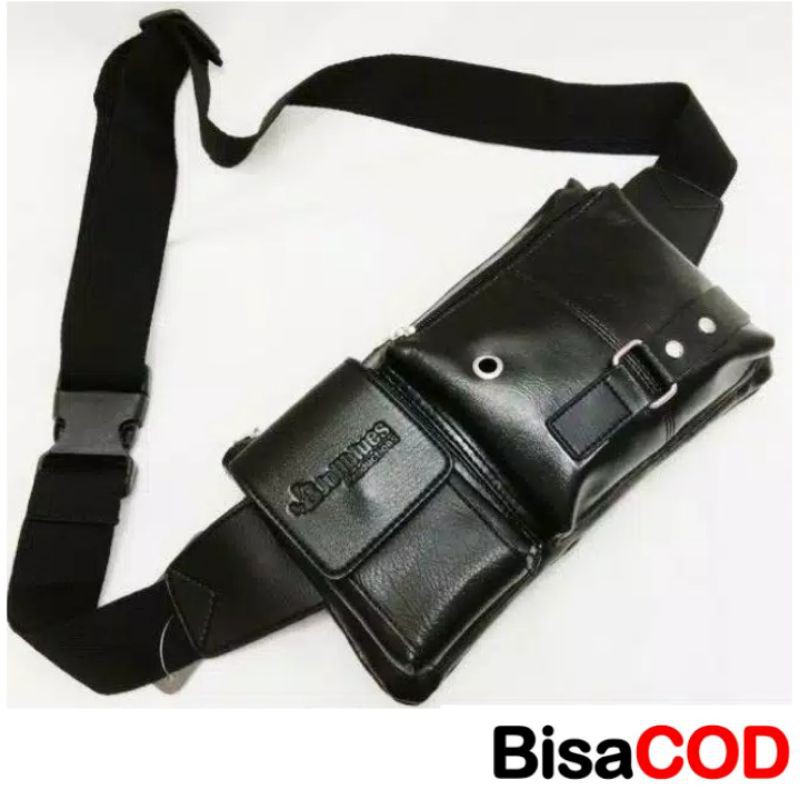 Tas Selempang Kulit Pria / Tas Selempang Pria Bahan Kulit PU Terbaru / Waistbag kulit Pria