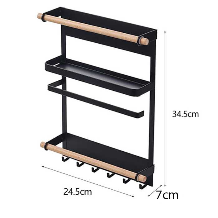 Rak Organizer Dapur Kulkas Serbaguna Tempat Bumbu Dapur Tisu Roll Kain Lap Spice Magnetic Metal Rack BearPaw - 7RHXZ1BK