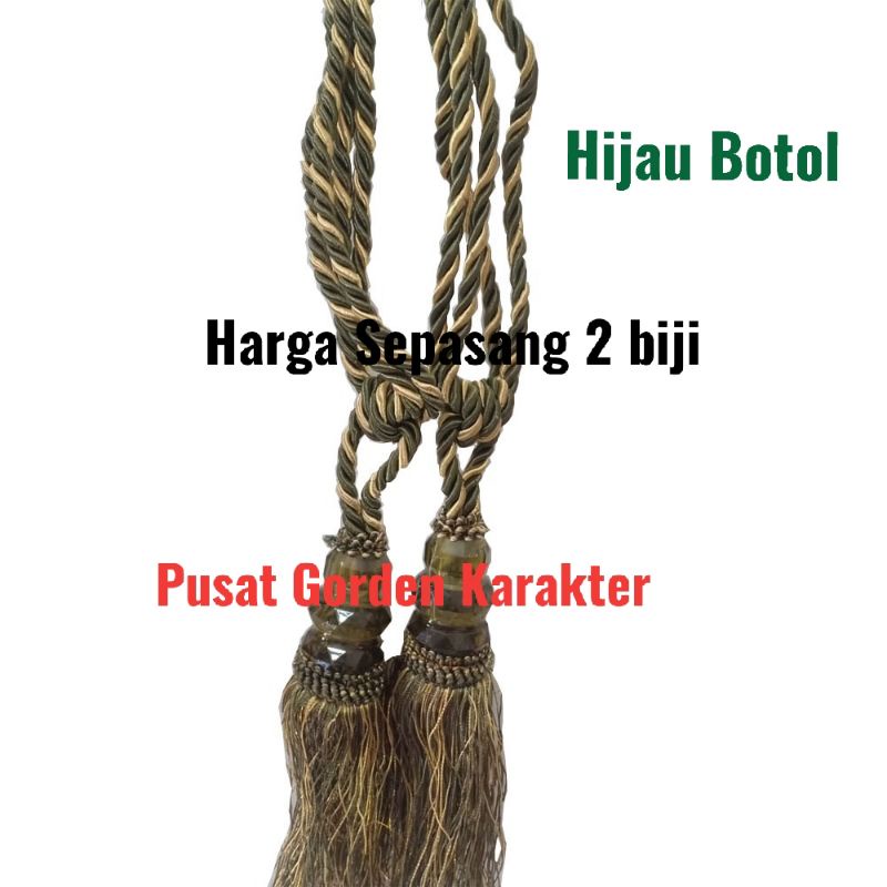 Sangkutan Kain Gorden Cantolan tali Gorden Hijau Botol  Tali Pengikat Gorden (Tasell/Simbori) Hijau 