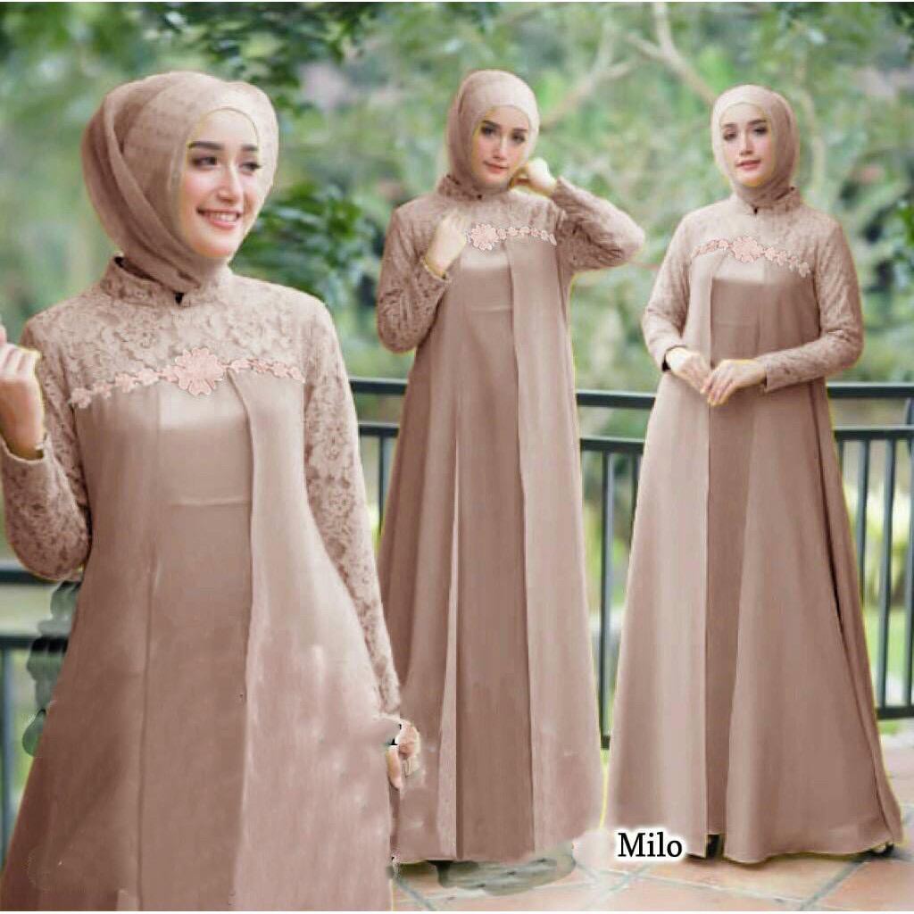 Elena Gamis Pesta Brukat/ Gamis Seragam/ Gamis Remaja Dewasa/ Fashion Muslim Wanita Premium - Size M L XL XXL Jumbo