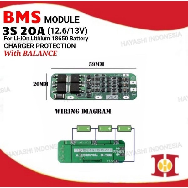 Modul BMS Battery Charger Protection Pelindung Baterai 18650 3S 20A