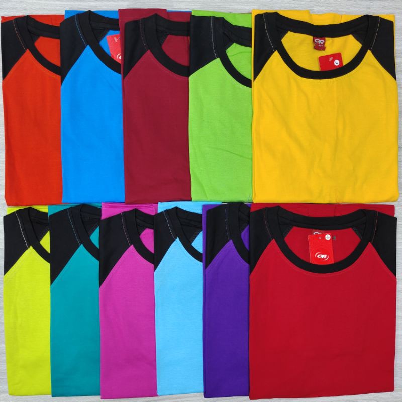 kaos reglan polos badan warna lengan hitam 3/4 M L XL XXL