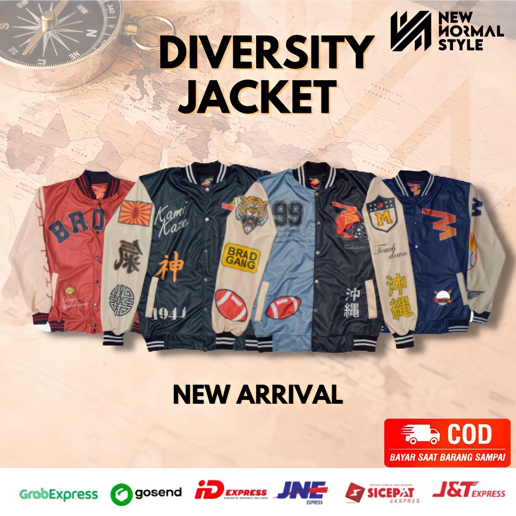 NEW ARRIVAL DIVERSITY Jaket Baseball Varsity Bomber Vintage Jacket Casual Pria Wanita Cowok Laki Distro Keren Dewasa Terbaru Original