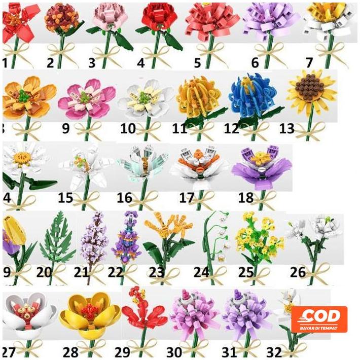 Promo City Flower Bunga Rose Tulip Chrysant Orchid Sun Leaf Lego Compatible Kode 112
