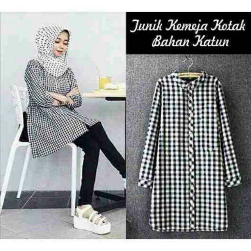 BAJU KEMEJA BLOUSE TUNIK KOTAK-KOTAK WANITA LENGAN PANJANG / BISA COD / KEMEJA WANITA/TUNIK KANCING 