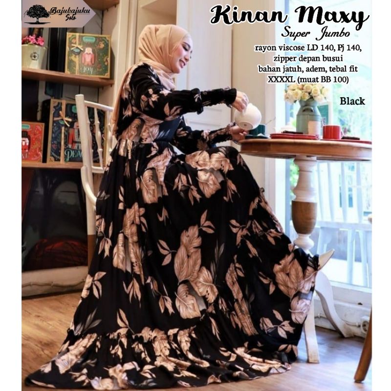 (Bisa COD) KINAN Maxy Dress Big Size Gamis Super Jumbo LD 110 120 130 140 150 Gamis Lebaran XL XXL 3