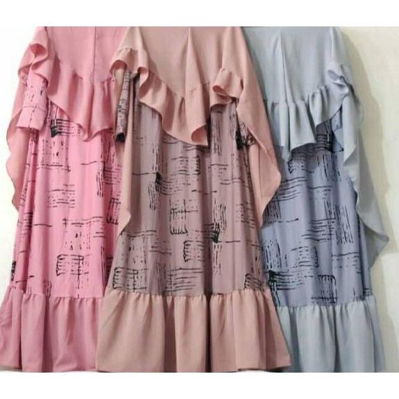 Best Gamis Set khimar rempel - Motif garis M8G ☼