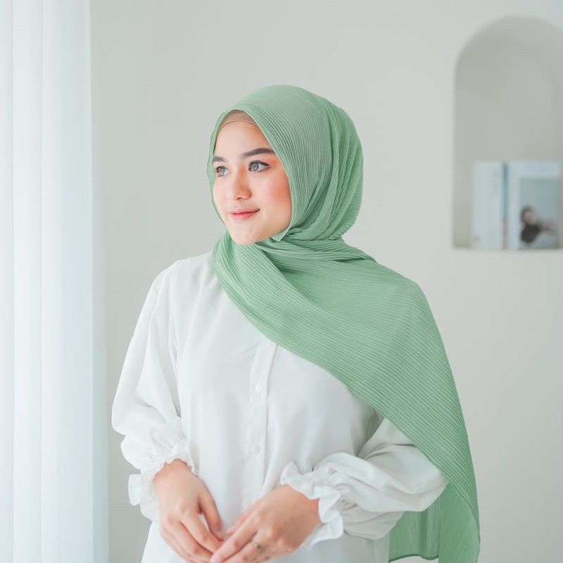 Hijab Pashmina Plisket Shawl/Pashmina Plisket Ceruty Babydool-Mint