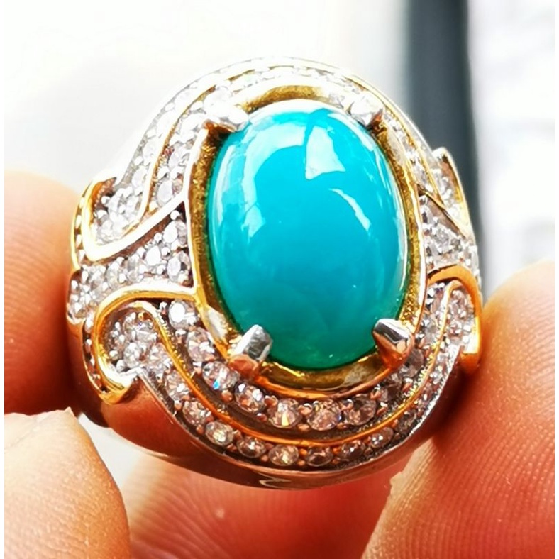 Batu natural bacan doko serat halus Ring perak asli mikrosetting