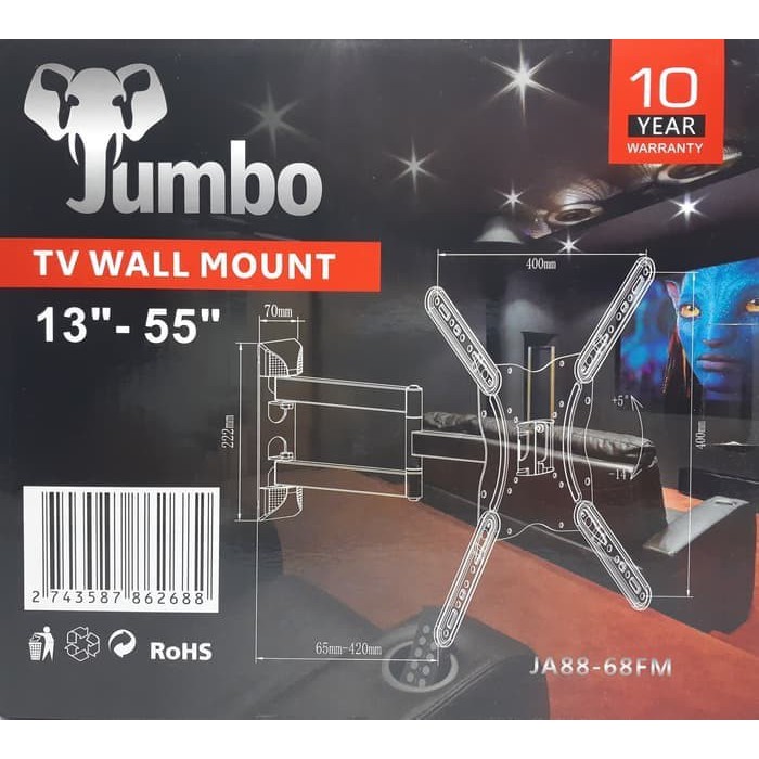 Bracket TV LED Jumbo JA88-68FM Braket Gantung Ukuran 13 - 55 Inch