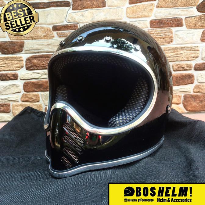 Helm Moto 3 List Chrome Hitam / cc Helm Cakil