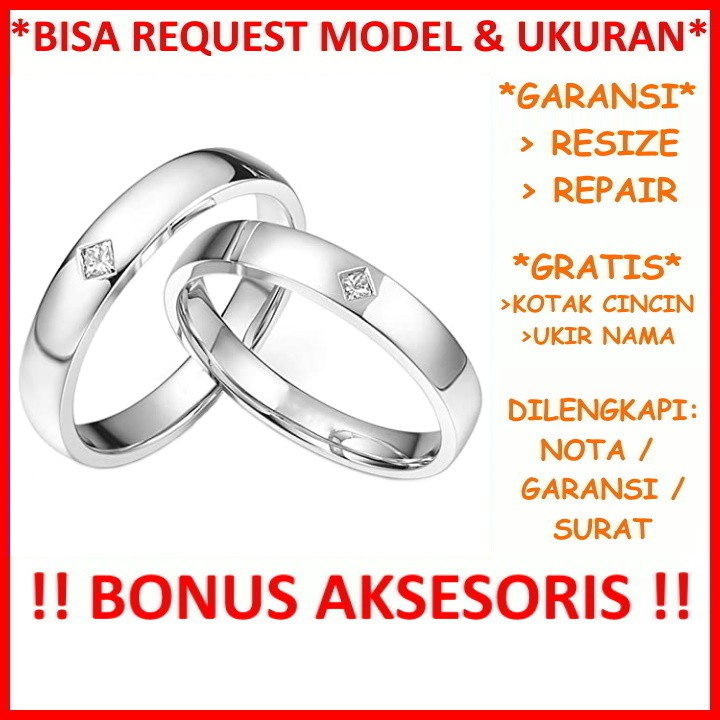 Gratis Ukir Nama Bisa Pesan Model Garansi Asli Cincin Kawin Couple Emas Putih Platinum ID493