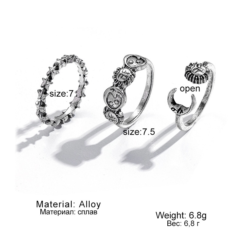 3pcs / Set Cincin Model Terbuka Adjustable Warna Silver Untuk Wanita