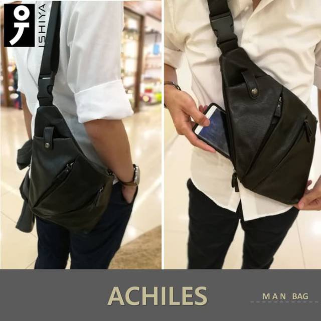 Tas Selempang Pria Import Tas Kulit Korea Style Achiles Shoulder Army Bag Messenger Tas Cowok Sling 