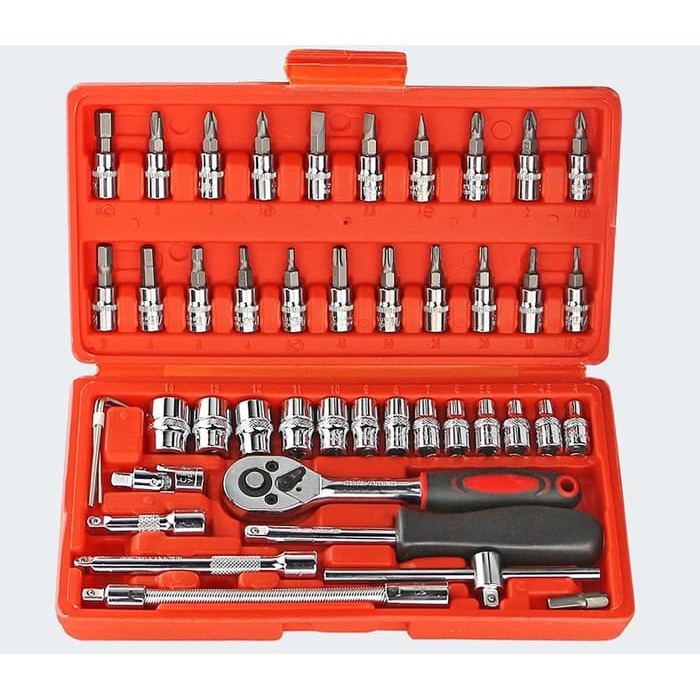 Termurah 46 PCS SOCKET SET 1/4" TOOL KIT ALAT PERBAIKAN MOBIL DAN MOTOR
