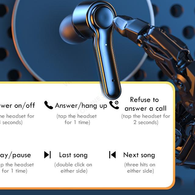 ♞ T19 Headset bluetooth Dengan mikrofon 2200 mah powerbank Headset kontrol sentuh tahan air earphone