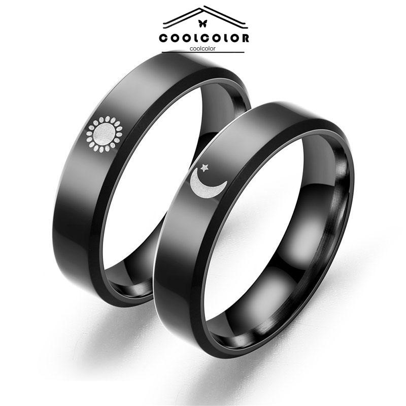 COD Simple Moon Sun Couple Trendy Wide Love Rings Hadiah Indah untuk Pacar Pacar di Hari Valentine- cl