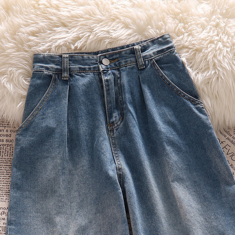 Biru retro Korean Highwaist Kulot Celana Jeans Wanita