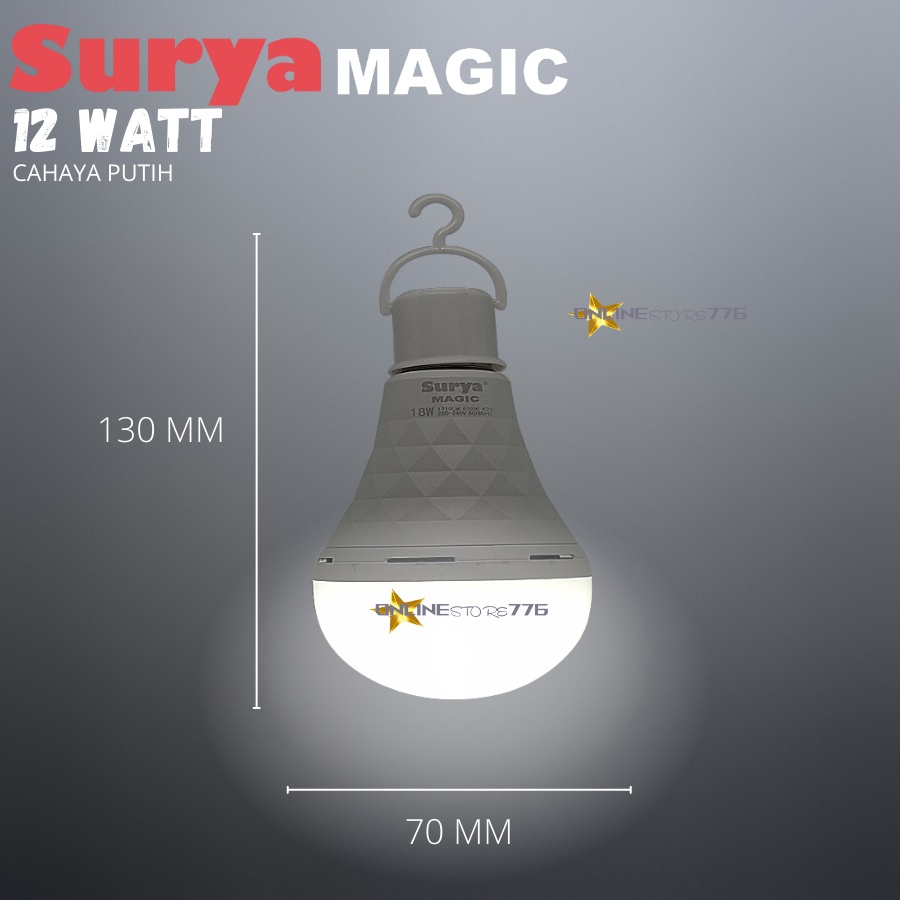 LAMPU EMERGENCY LED SURYA MAGIC 12W / LAMPU DARURAT 12 WATT / RECHARGEABLE / CAHAYA PUTIH