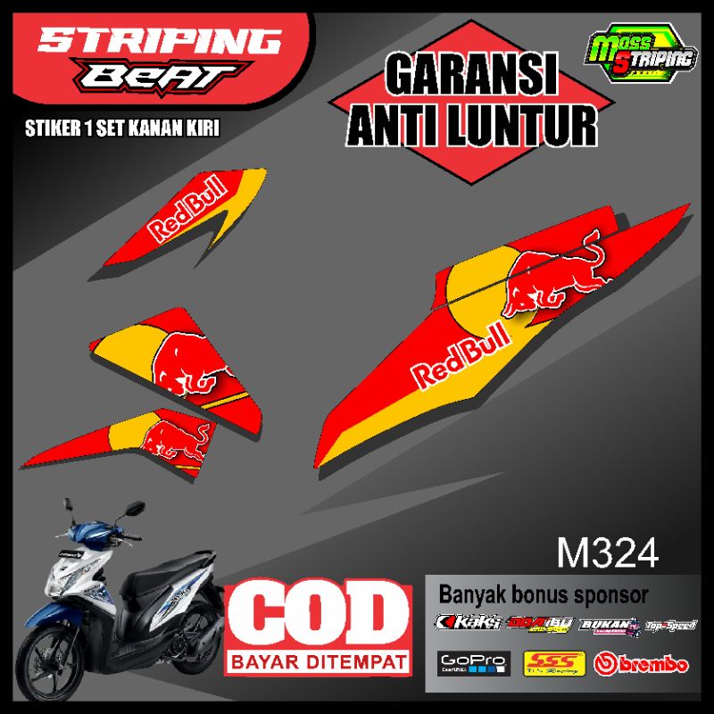 STIKER STRIPING MOTOR HONDA BEAT FI INJEKSI 2012 2013 2014 2015 REDBULL RED BULL VARIASI SCOTLITE SK