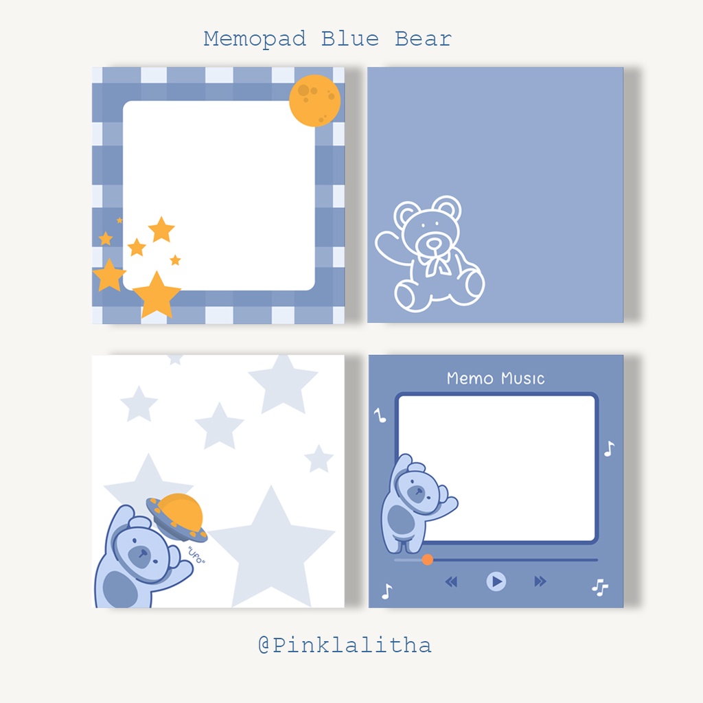 

01- Memopad Blue Bear Kawaii 48 Lembar