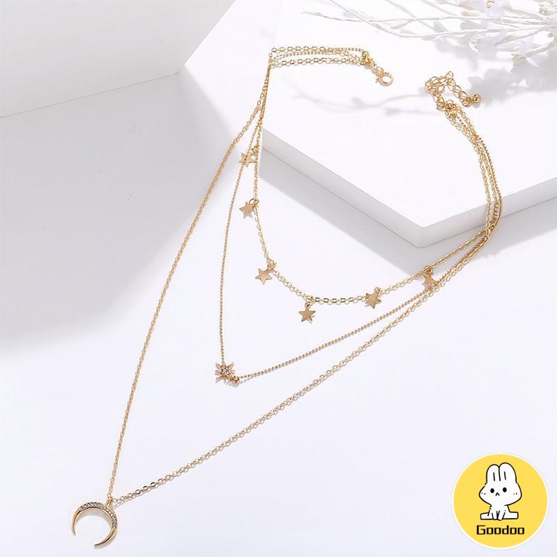 Fashion Kalung Multilayer Kalung Liontin Aksesoris Wanita Bulan Multilayer Kalung Aksesoris -Doo