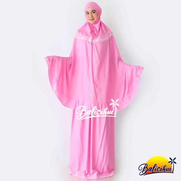 Balicihui Mukena Yasmina Flamingo Pink Polos Mukena Bali Dewasa, Jumbo