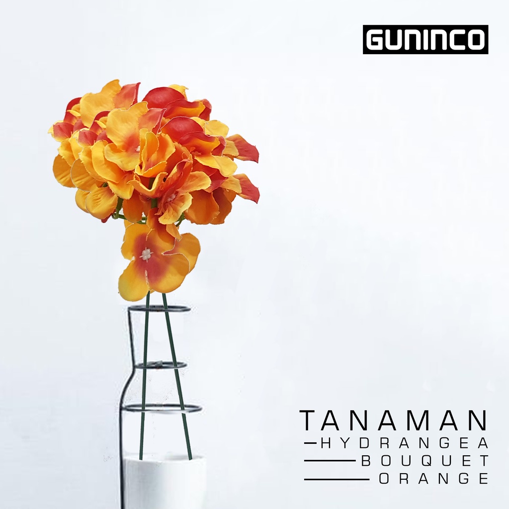 GUNINCO BUNGA HYDRANGEA Artificial Buatan Bunga Palsu Tanaman Hiasan Dinding Dekorasi Taman dan Ruma-HYDRANGEA ORANGE