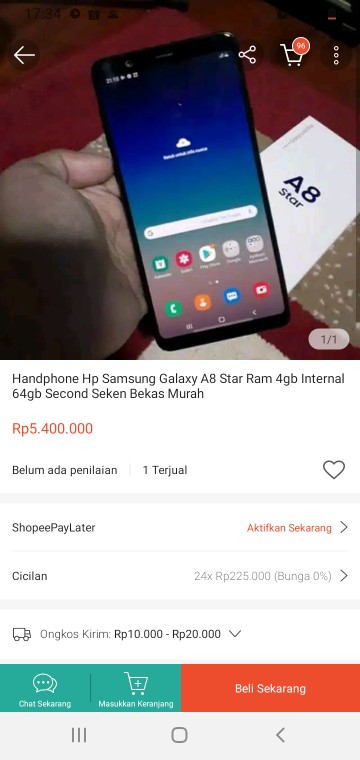 Handphone Hp Samsung Galaxy A8 Star Ram 4gb Internal 64gb Second Seken