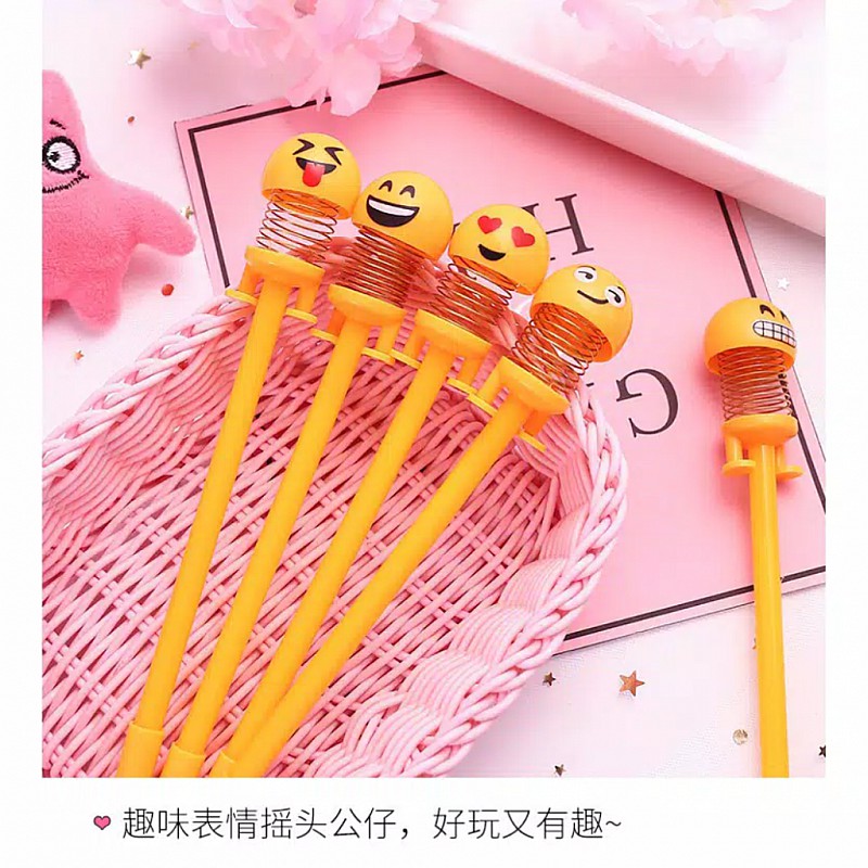 

Pusatbarangrumahtangga Pulpen Gel Mantul Emoji Alat Tulis Per Shake Head Spring Doll