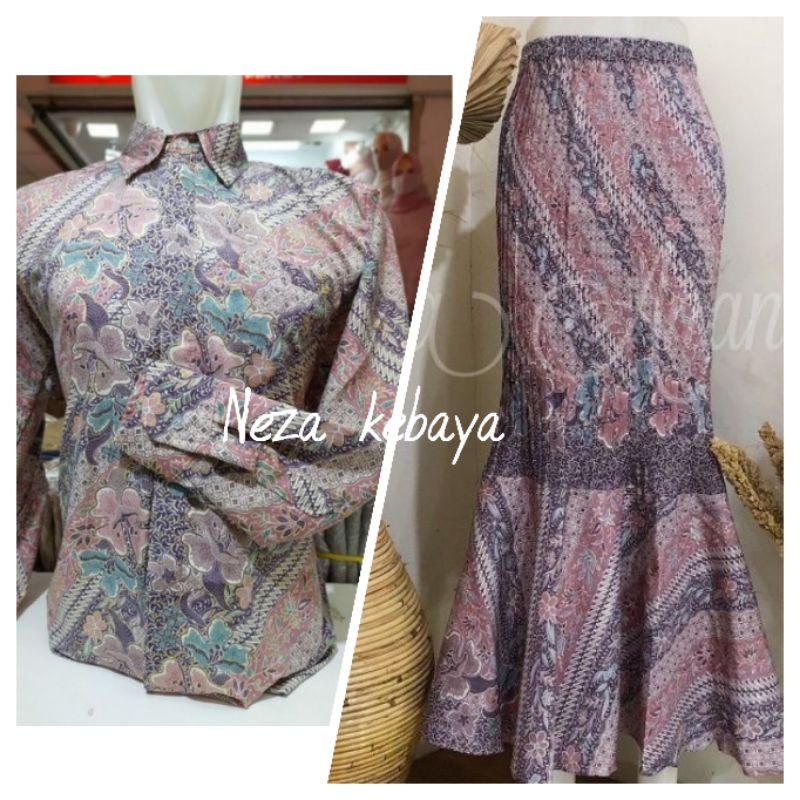 couple rok duyung batik dengan kemeja//rok batik allsize//kemeja batik panjang