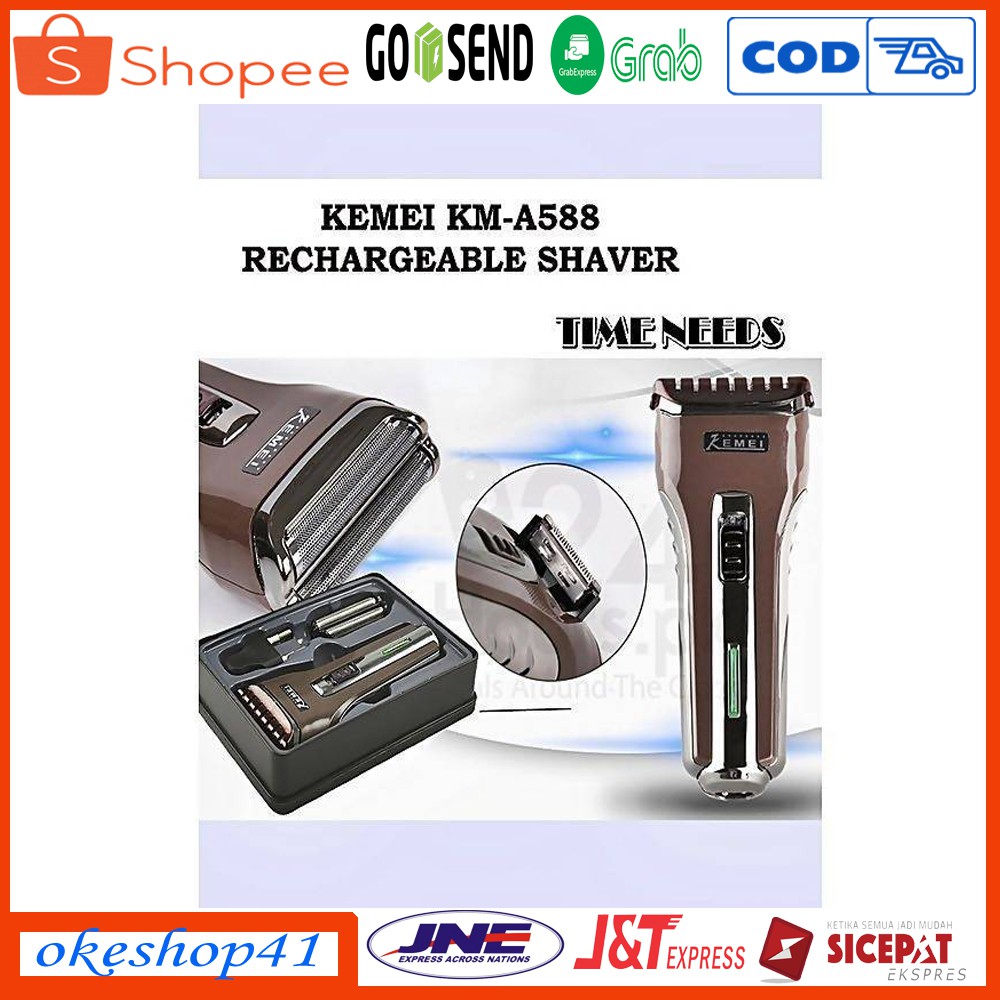 Kemei Shaver KM A588 Alat Cukur Kumis dan Jenggot System Cas