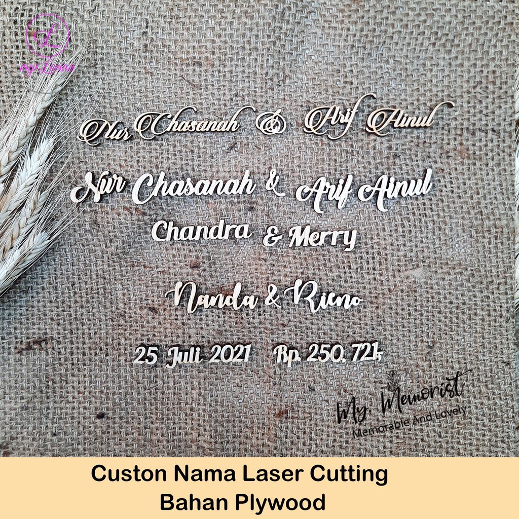 Nama Kayu Custom Dekorasi Mahar Laser Cutting | Bahan Ukiran Nama /Mahar PLYWOOD
