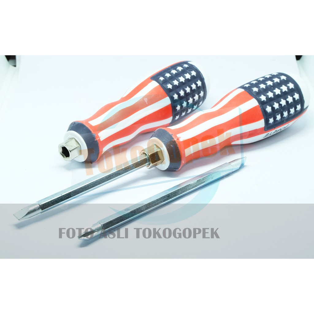 OBENG PLUS MINUS BOLAK BALIK GAGANG KARET - 4 INCH