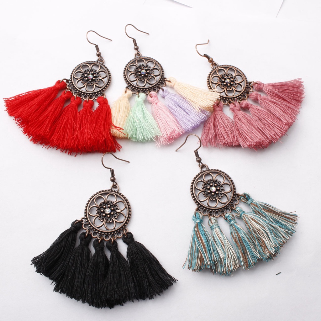 Eropa dan Amerika panjang fringe anting-anting retro lingkaran alloy anting-anting wanita fashion Ba