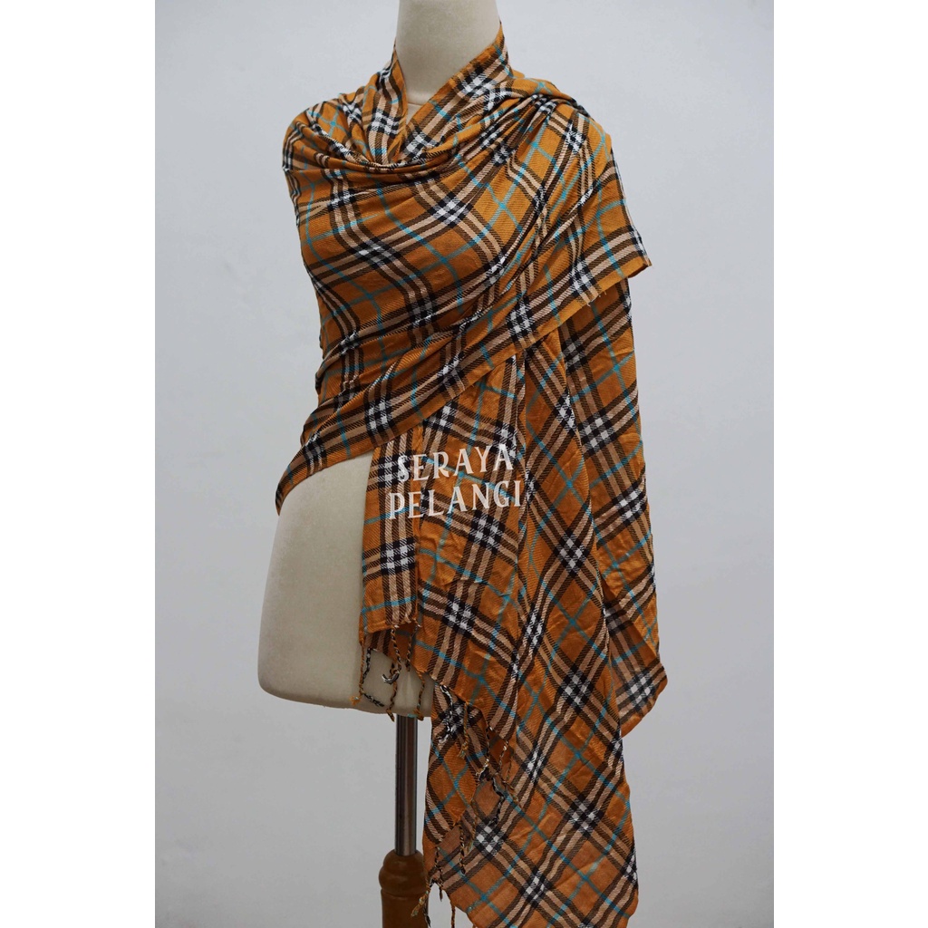 Pashmina Cashmere Motif Kotak 01 | Plaid | Selendang | Scarf | Syal | Shawl | Pasmina | Souvenir | Hadiah Ulang Tahun | Birthday Gift | Aksesoris Fashion Wanita Pria | Import Quality | Grosir Murah